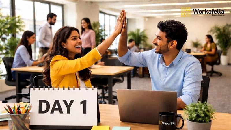 Fully furnished office space with modern furniture at Workafella 